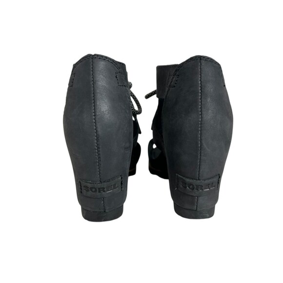 Sorel Joanie Wedge Lace up Sandals Size 7.5 Black Leather Gladiator - Picture 5 of 9